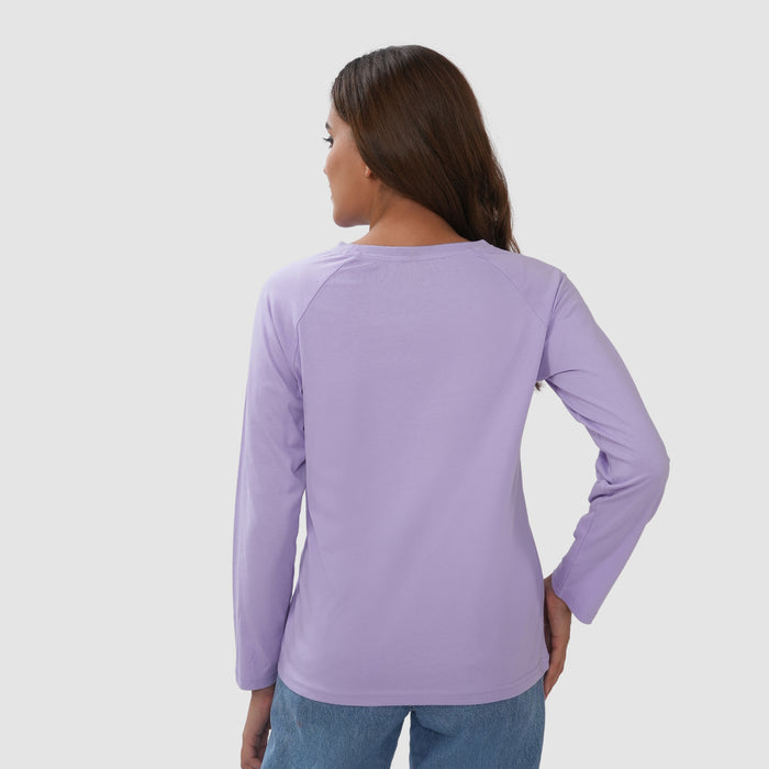 Women Round Neck Lounge Wear Tee- Comfort Fit - Pastel lilac