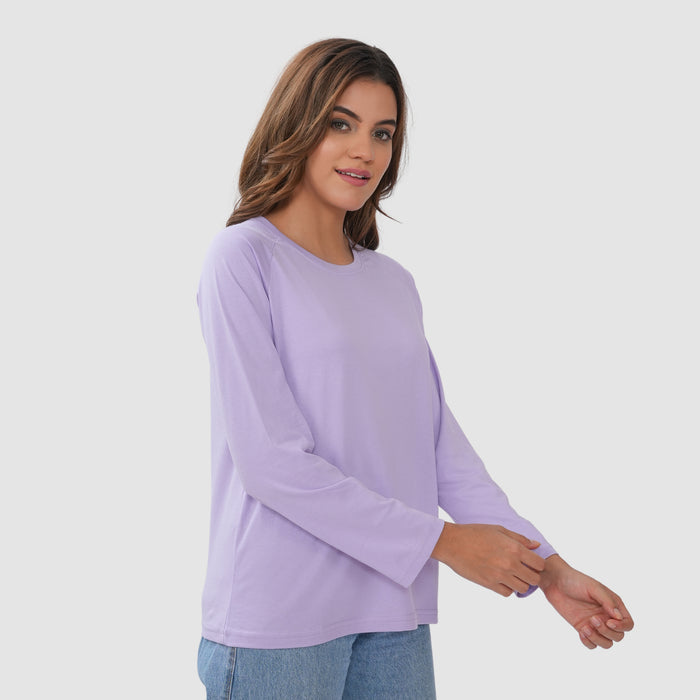 Women Round Neck Lounge Wear Tee- Comfort Fit - Pastel lilac