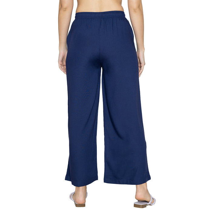 Women Solid Woven Viscose Palazzo - Navy