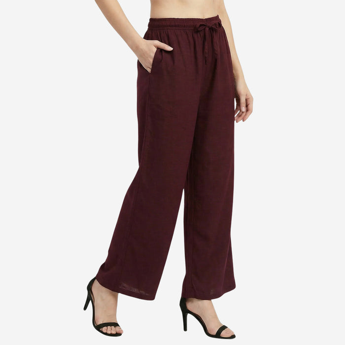 Women Solid Woven Viscose Palazzo -Wine