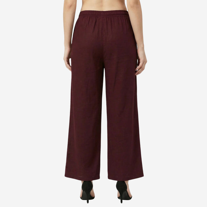 Women Solid Woven Viscose Palazzo -Wine