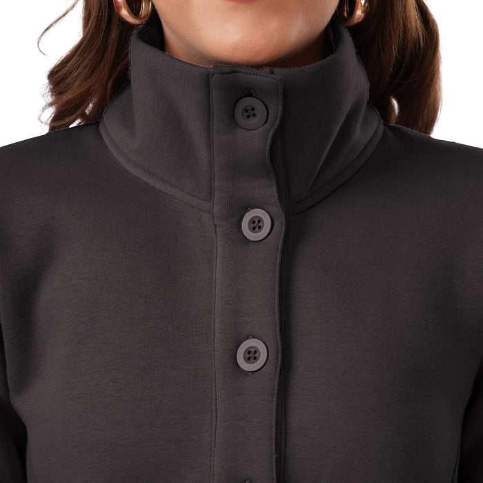 Women Winter High Neck Long Coat (Anthra Grey)