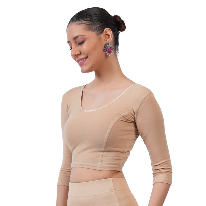 Women's 3/4 Length Cotton Stretchable Readymade Plain Blouse - Perfect Skin