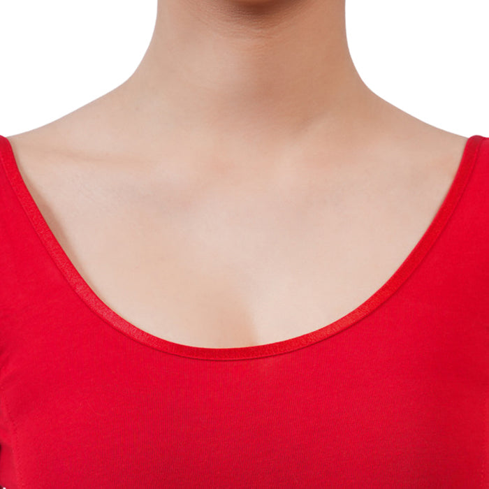 Women's 3/4 Length Cotton Stretchable Readymade Plain Blouse - True Red