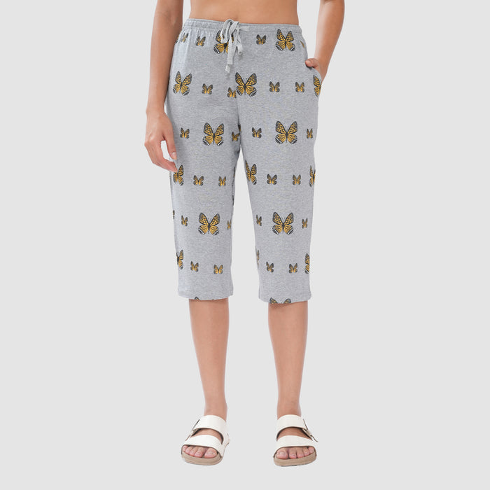 Women’s Knitted Capri Bottom with Butterfly Print & Drawstring Waist
