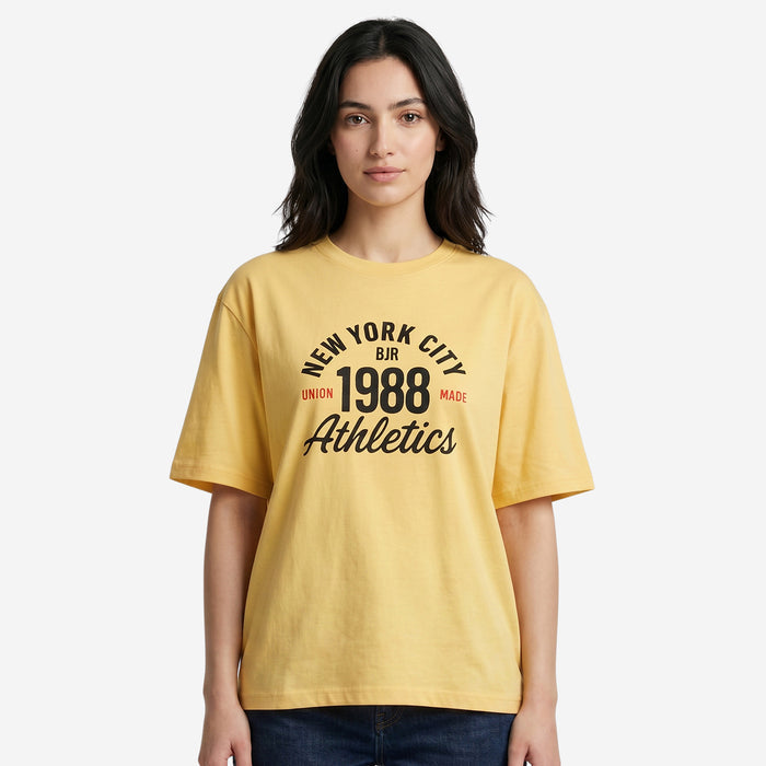 Women's Oversized Printed T-Shirt (Yellow)