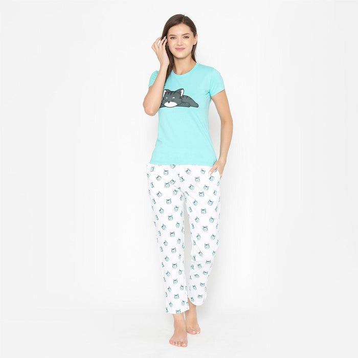 Women's Printed Night Suit Set of Shirt & Lower