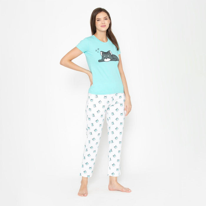 Printed Night Suit Set of Shirt & Lower For Women