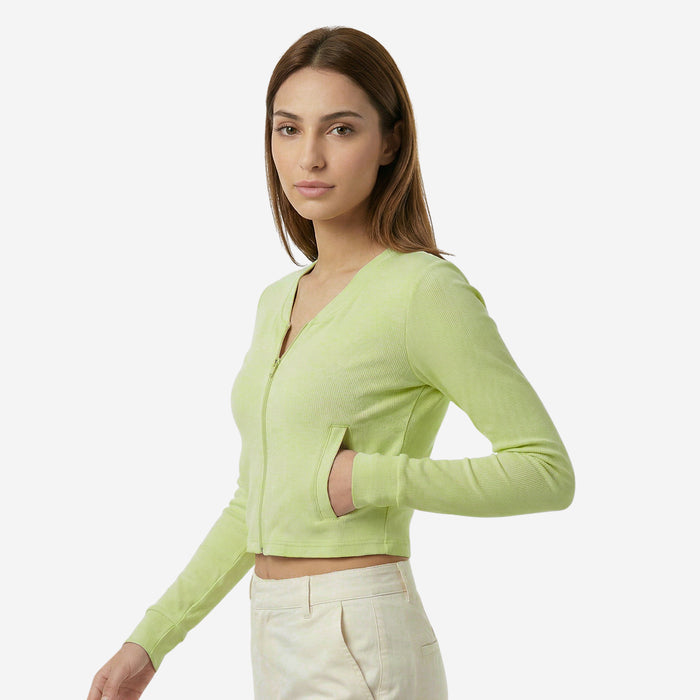Women’s Ribbed Zip-Up Cropped Jacket (Forest Green)