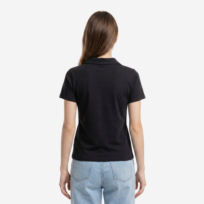 Women’s Solid Polo Half Sleeve T-Shirt (Black)