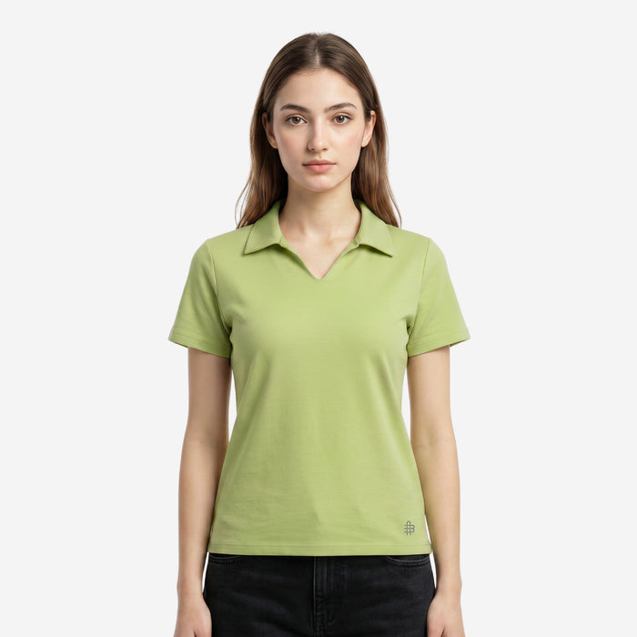 Women’s Solid Polo Half Sleeve T-Shirt (Pista)