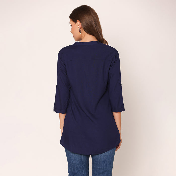 Women's Solid Short Kurti- Navy