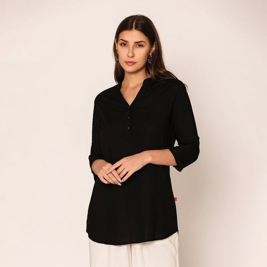Women's Solid Short Kurti-Black