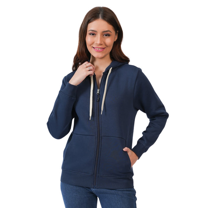 Women’s Solid Zipper Hoodie Jacket (Navy)