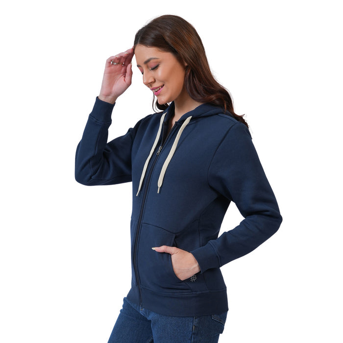 Women’s Solid Zipper Hoodie Jacket (Navy)