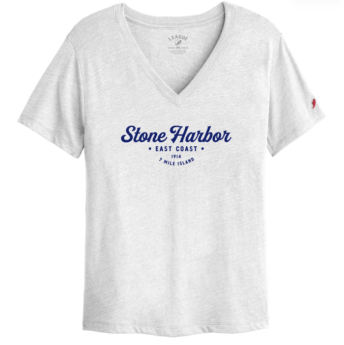 Womens Stone Harbor Boyfriend V Tee - Heather Varsity White